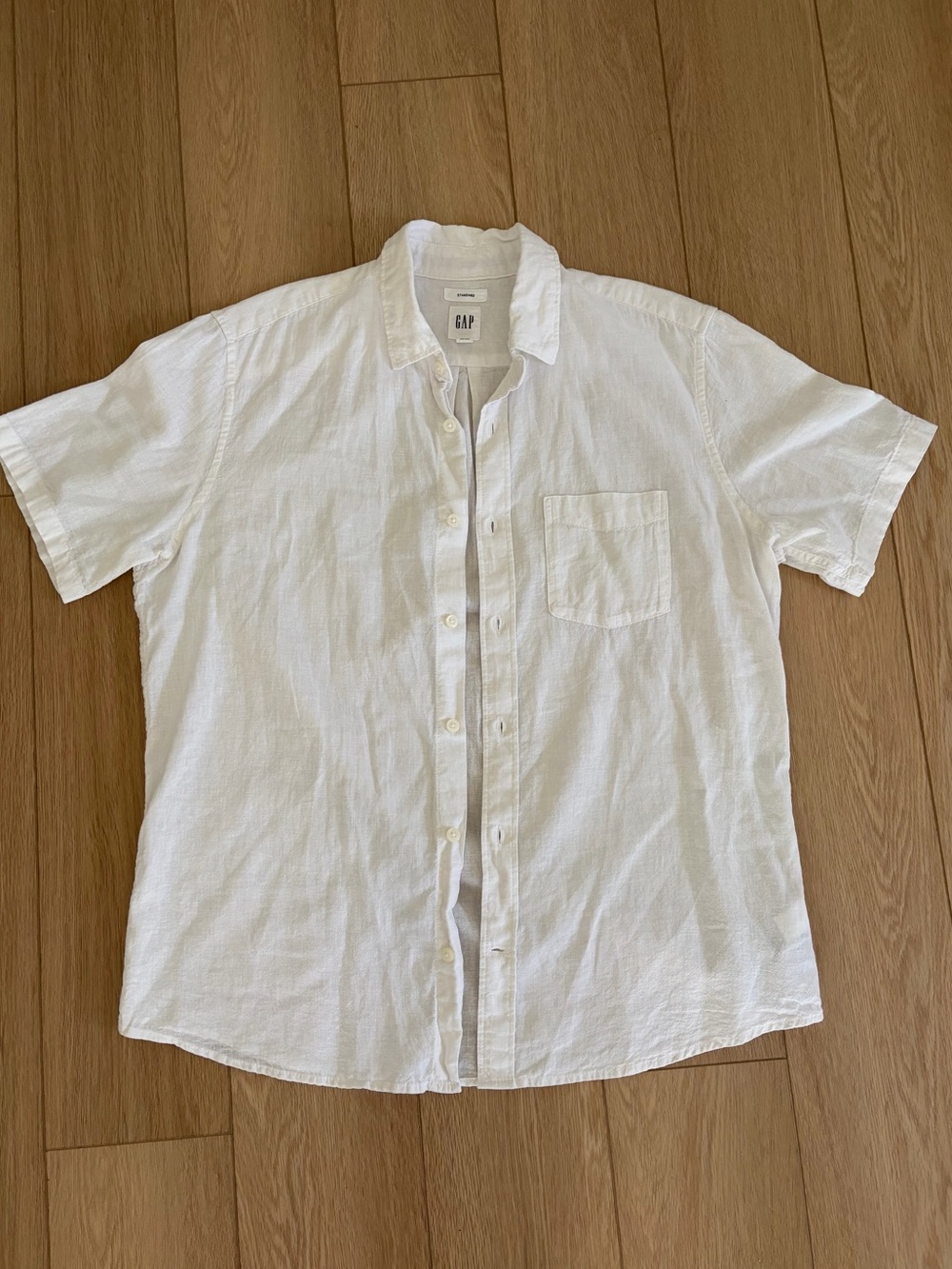 GAP White Short-Sleeve Cotton Linen Shirt blend size medium for beach summer
